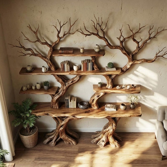 Aurenroot Corner Tree Branch Bookshelf Solid Wood Wall Mounted Driftwood