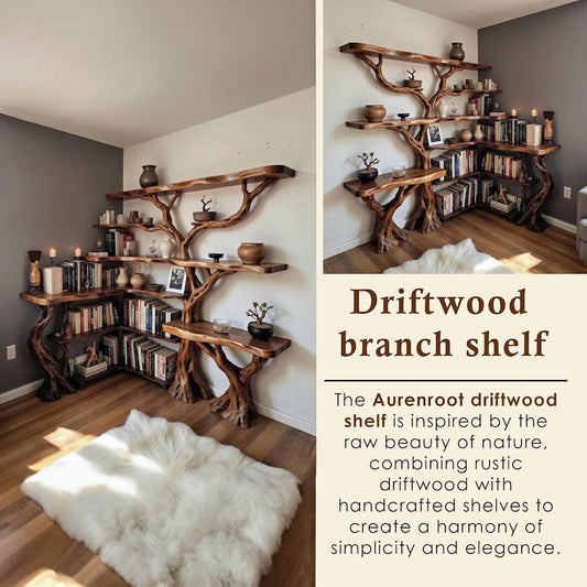 Aurenroot Corner Tree Branch Bookcase Handcarved Solid Wood Wall Mount
