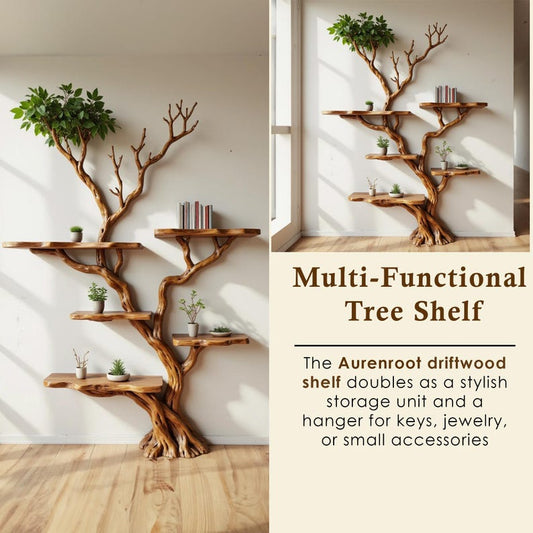 Aurenroot Corner Tree Branch Bookshelf Solid Wood Wall Mounted Driftwood Shelf