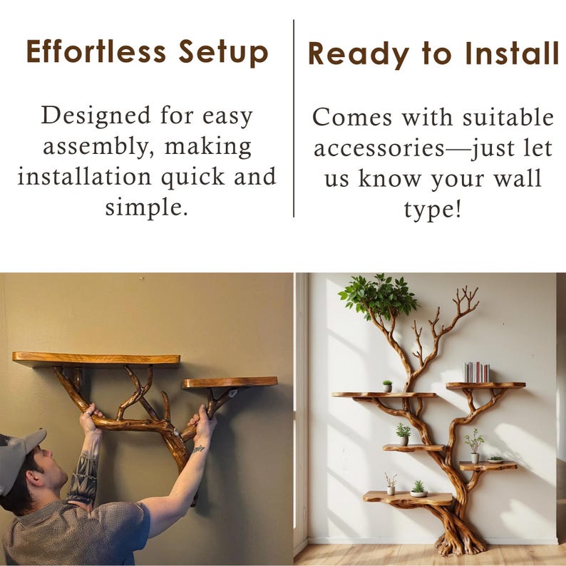 Aurenroot Corner Tree Branch Bookshelf Solid Wood Wall Mounted Driftwood Shelf