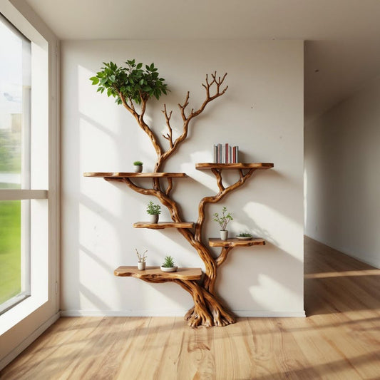 Aurenroot Corner Tree Branch Bookshelf Solid Wood Wall Mounted Driftwood Shelf