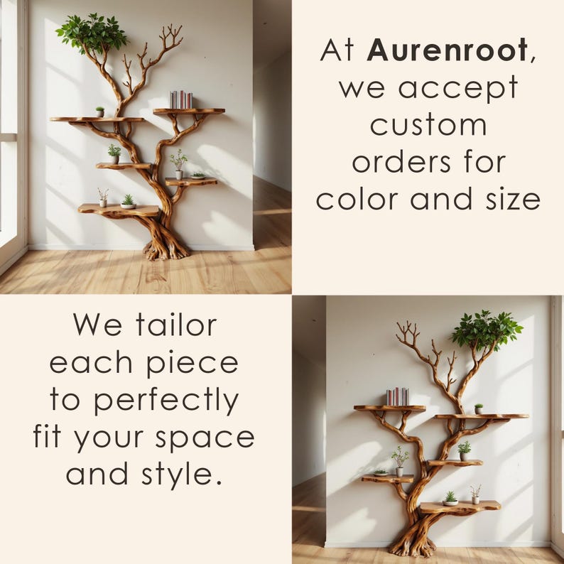 Aurenroot Corner Tree Branch Bookshelf Solid Wood Wall Mounted Driftwood Shelf