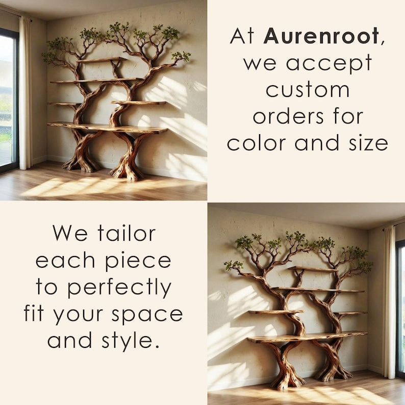 Aurenroot Corner Tree Branch Bookshelf Solid Wood Wall Mounted Driftwood