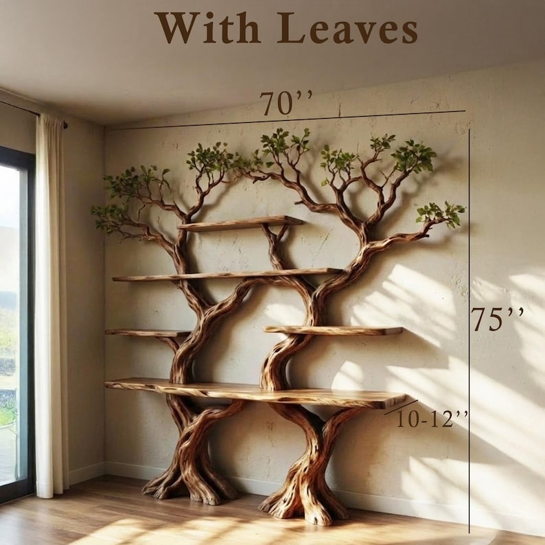 Aurenroot Corner Tree Branch Bookshelf Solid Wood Wall Mounted Driftwood
