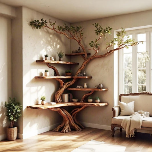 Corner Tree Branch Bookshelf Solid Wood Wall Mounted Driftwood Floating Shelf