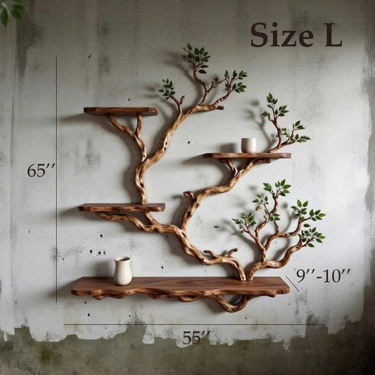 Solid Wood Floating Bookshelf Handmade Live Edge Branch Shelving