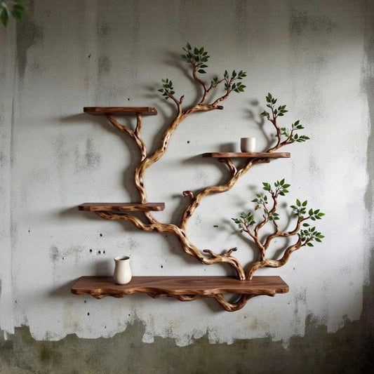 Solid Wood Floating Bookshelf Handmade Live Edge Branch Shelving